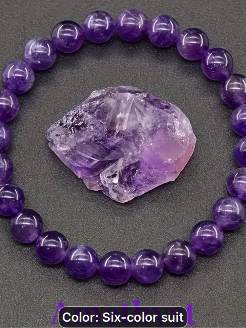 6 natural stone Amethyst Beaded Stretch Bracelet-6 Color Crystal Set